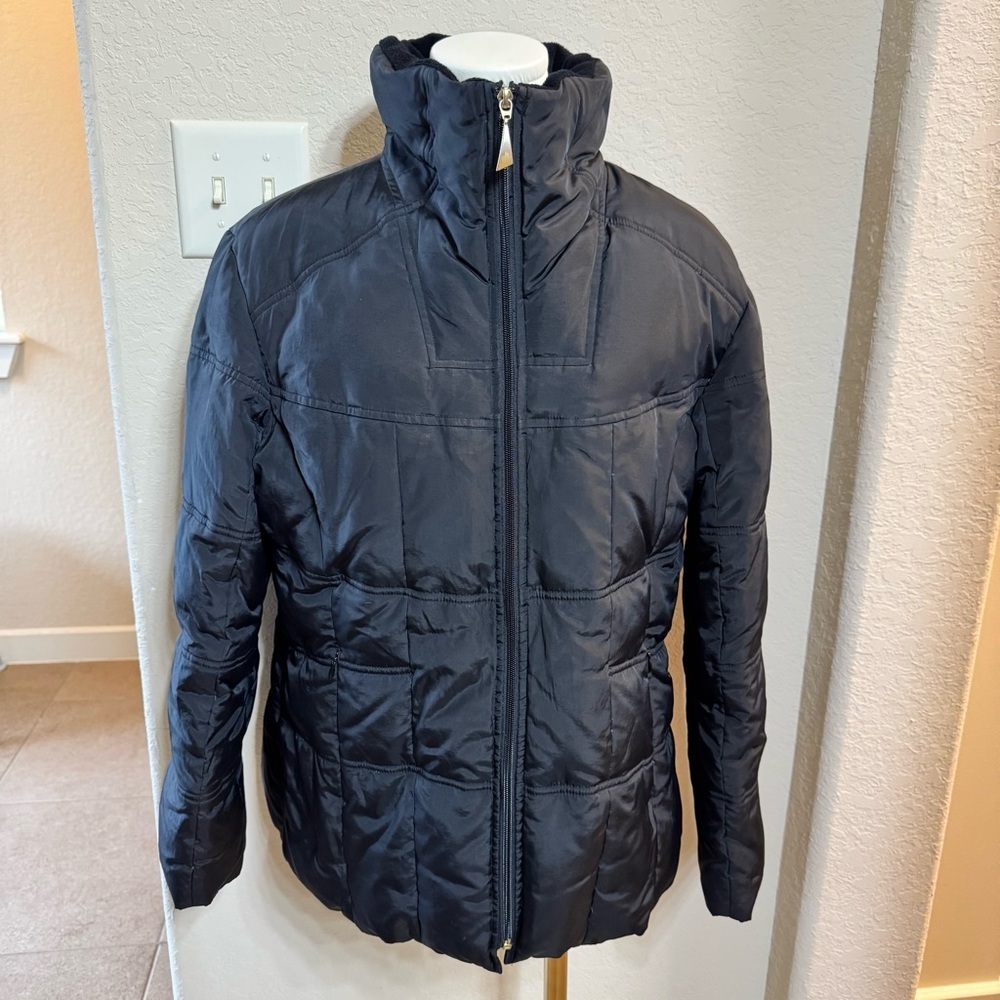 Liz Claiborne Women's Black Quilted Puffer Jacket Coat Full Zip Mock Neck L